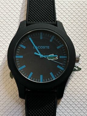 Lacoste Watch With 43mm Black Face & Black Silicone Band